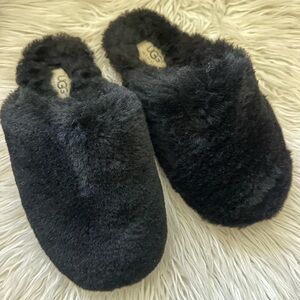 UGG Black Fuzzy Slippers
